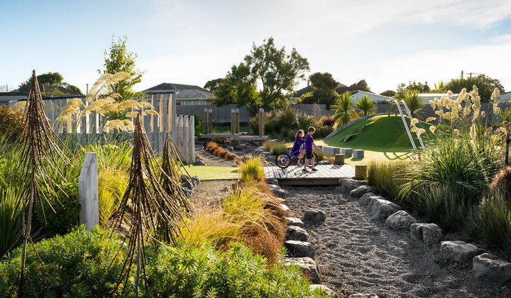 Generous allowances for plant beds and green spaces provide a calming environment for students and staff.