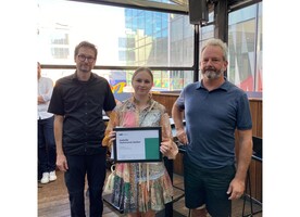 Isabelle Hammond-Ussher being presented the NZILA Award of Excellence 2022 by Dr Andreas Wesener - Senior Lecturer, School of Landscape Architecture and Matt Lester NZILA Canterbury/Westland Branch Chair.