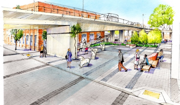Artist’s impression of proposed changes to Jetty Street, looking east from Vogel Street.