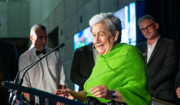 Aroha Reriti Crofts of the Matapopore Charitable Trust celebrates the team’s win last Friday in Christchurch.