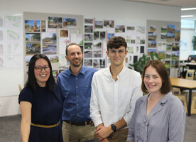 Yoko Tanaka, Technical Leader for Design at Boffa Miskell and colleagues Alex Smith and Julia Wick congratulate Hamish Murphy (third from left) on receiving the NZILA Robin Gay Award. Photo credit - Boffa Miskell