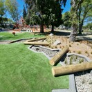 View across ‘Whanganui River’ water play elements towards Tongaririo