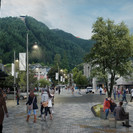 Looking from Rees Street across to the Brecon Street Stairs - showing proposed shared space treatment and enhanced event space capacity_