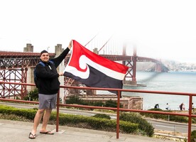 William Hatton at the Golden Gate Bridge, San Francisco, en-route to Toronto for an Indigenous Placemaking Residency in 2019.