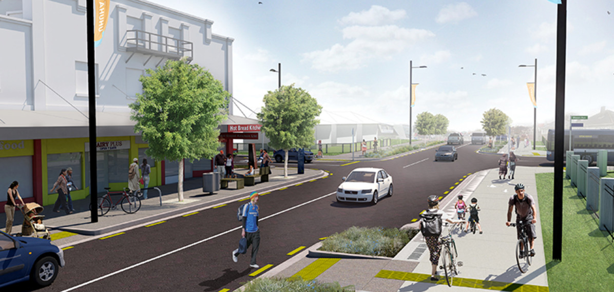 The design narrowed the carriageway and improved walking and cycling connections from Ōtāhuhu Station to the town centre.
More native trees and gardens created a greener town centre.
