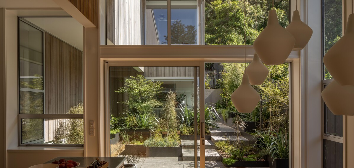 Outlook to central courtyard from kitchen