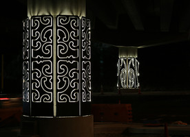 Pier artworks designed by Te Warena Taua Junior of Te Kawerau a Maki (foreground) and Graham Tipene of Ngati Whatua Orakei (background)