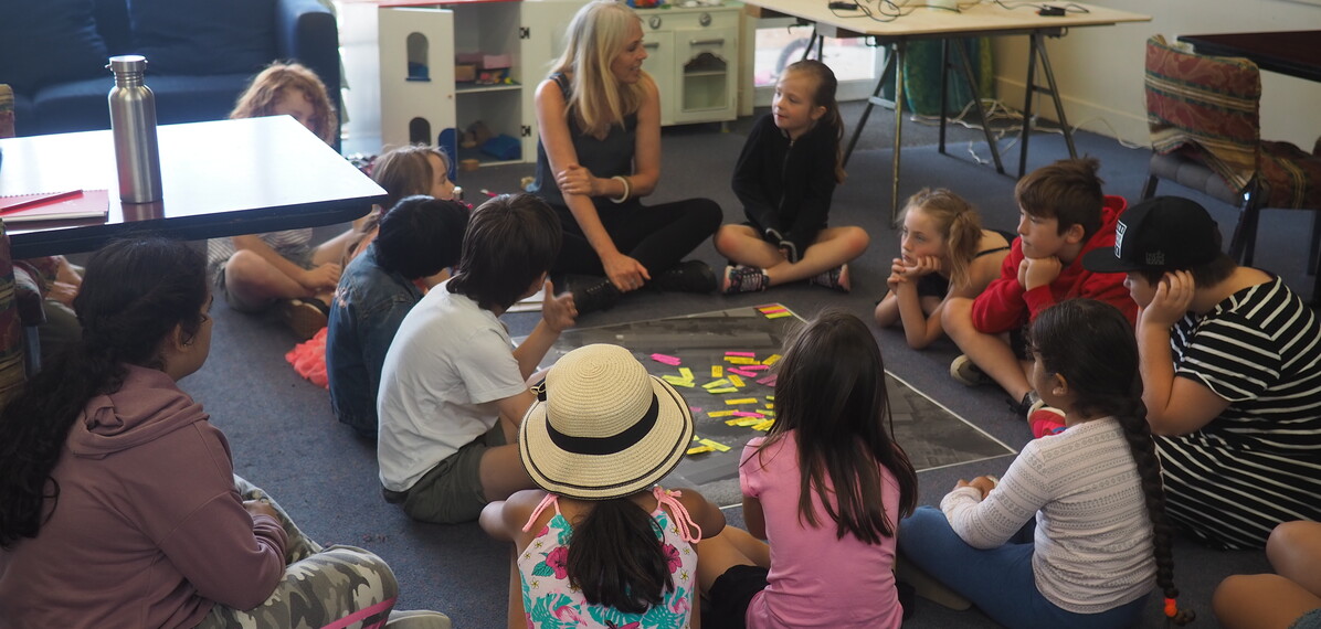 Children discuss their experiences of the spaces they play and move about in, locating them spatially on a large aerial.