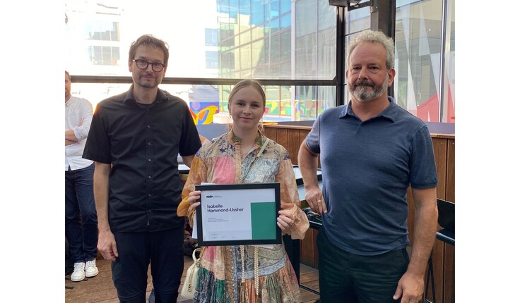 Isabelle Hammond-Ussher being presented the NZILA Award of Excellence 2022 by Dr Andreas Wesener - Senior Lecturer, School of Landscape Architecture and Matt Lester NZILA Canterbury/Westland Branch Chair.