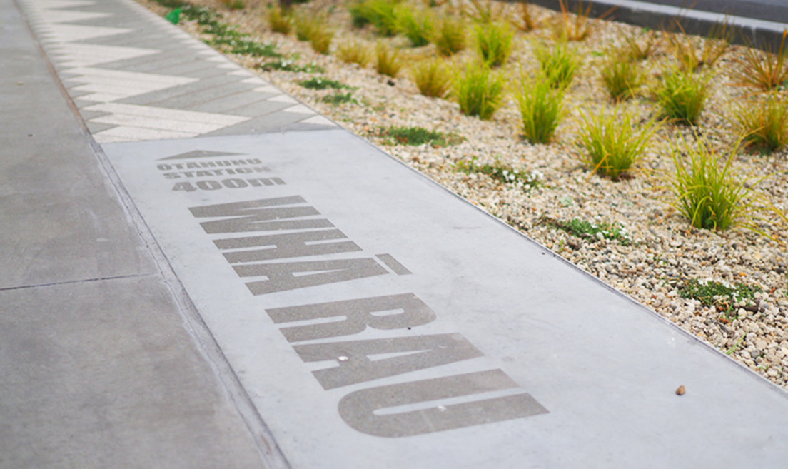 Collaboration with Mana Whenua representatives guided the design team to employ a holistic approach. Meangingful narratives have been woven into a number of design elements, including paving enlivenment and way-finding.