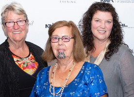 Dr Diane Menzies (c) with Sally Peake (l) and Renee Davies (r).  Photo taken at the 2019 NZILA President's Cocktail evening.