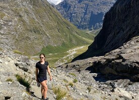 Jess McKenzie hiking up Gertrude Saddle