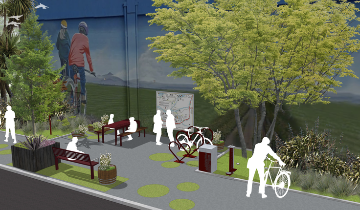 A concept drawing for Pause Park - which sets out to cater to walkers and cyclists making their way between wineries.