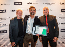 Tony Milne (centre) with Peter Rough (left) and Brad Coombs after receiving his NZILA Fellowship Award.
