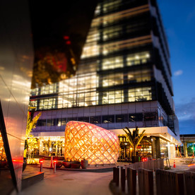 The Pod and timber road-edge screen. Image Credit: Nathan Young, Wraight + Associates