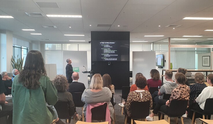 Rachel de Lambert presenting at the Te Tangi a te Manu workshop