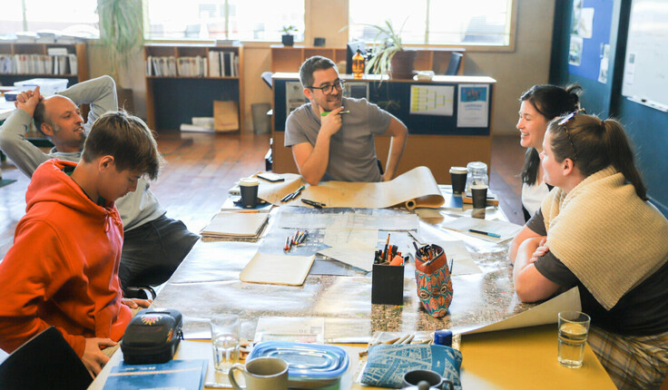 NZIA Nelson chair, William Samuels with some of the workshop participants. Photo Credit: Luke Porter.