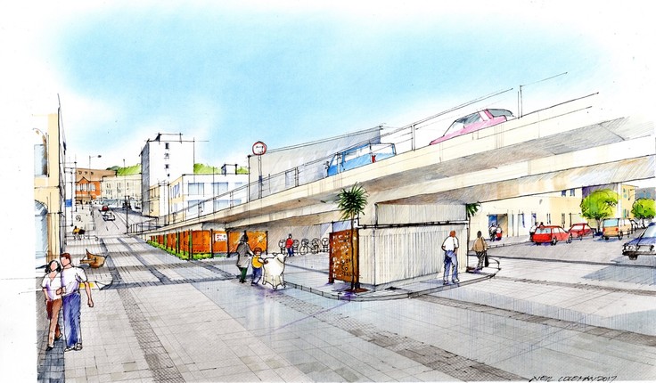 Artist’s impression of proposed changes to Jetty Street, looking west from Vogel Street.