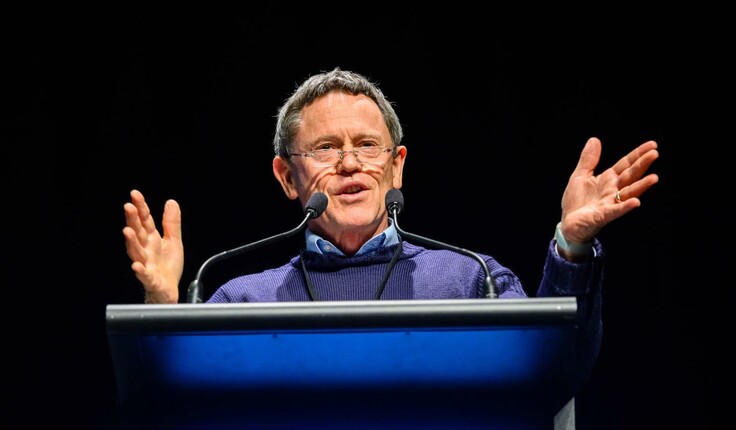 Parliamentary Commissioner for the Environment, Simon Upton, speaking at the Forest & Bird Centennial Conference, July 2023. Photo by Mark Coote.