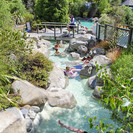 Visitors enjoying pools