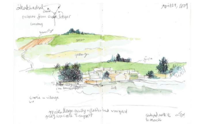 Project. Erbil Greenbelt, Iraq, 2008-10. (collaboration with Khatib and Alami Consultants). The holistic framework of ecological design was applied to reconceptualize the existing rural landscape into a multifunctional landscape that combines sustainable agriculture, nature conservation and recreation. Watercolors of Greenbelt site.