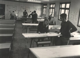 Lincoln College Landscape Design studio 1969 (L to R: Hedley Evans; Robin Gay; Neil Aitken; Frank Boffa; Emily Mulligan; Tony Jackman) Image courtesy of Lincoln University.
